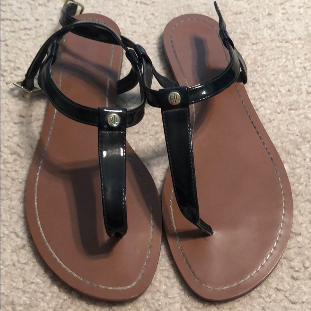 Ralph Lauren sandals black patent leather